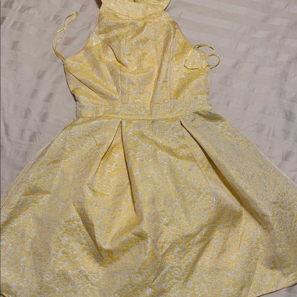 Disney Yellow Floral Jacquard Halter Party Dress
